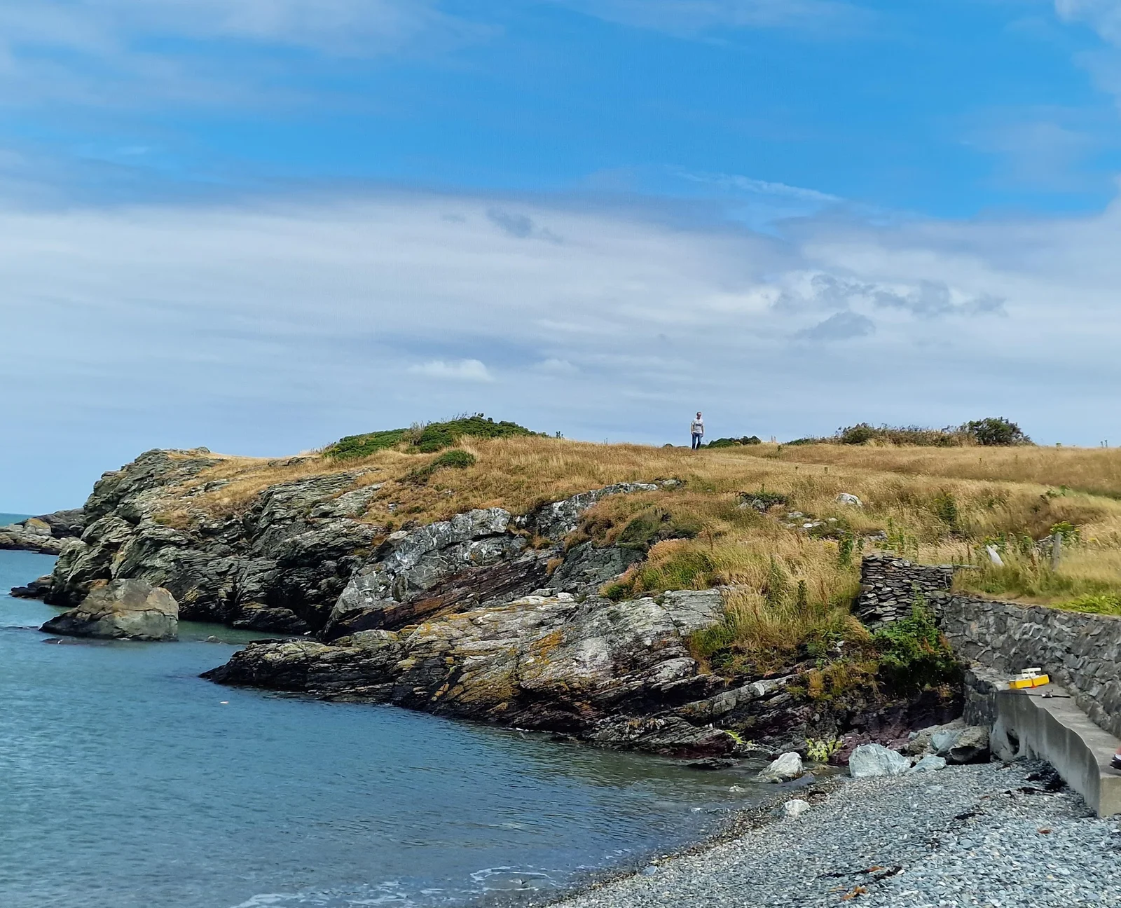 Cemlyn Bay lagoon with the shingle bar and tern colony on the north coast of Anglesey